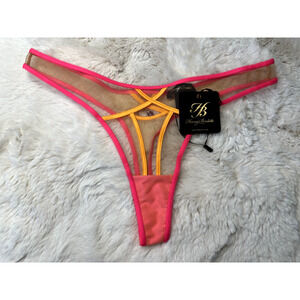 Honey Birdette SASKIA💛 Neon Pink Orange Mango Thong Large